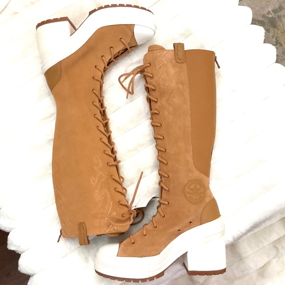 Tan Converse Knee High Lug Sole Boots – Women’s Leather Lace Up Size 9 - Picture 16 of 16